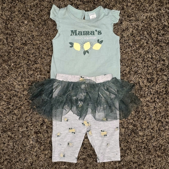 PL Baby "Mama's Main Squeeze" Lemon Onesie & Tutu Leggings Set, Size 9M - Picture 1 of 4